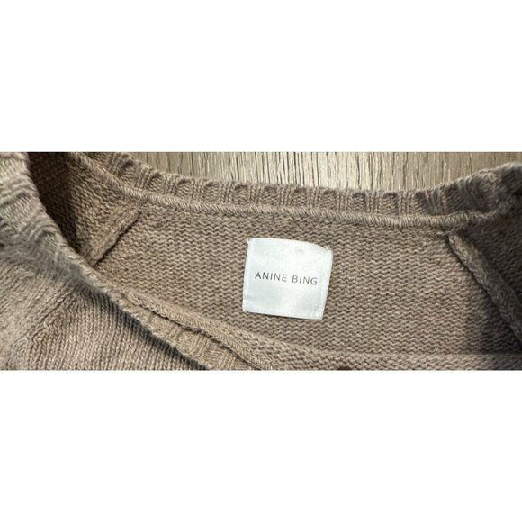 Anine Bing Wool Sweater Distressed Taupe Neutral Minimalist Quiet Luxury Small - Picture 9 of 11